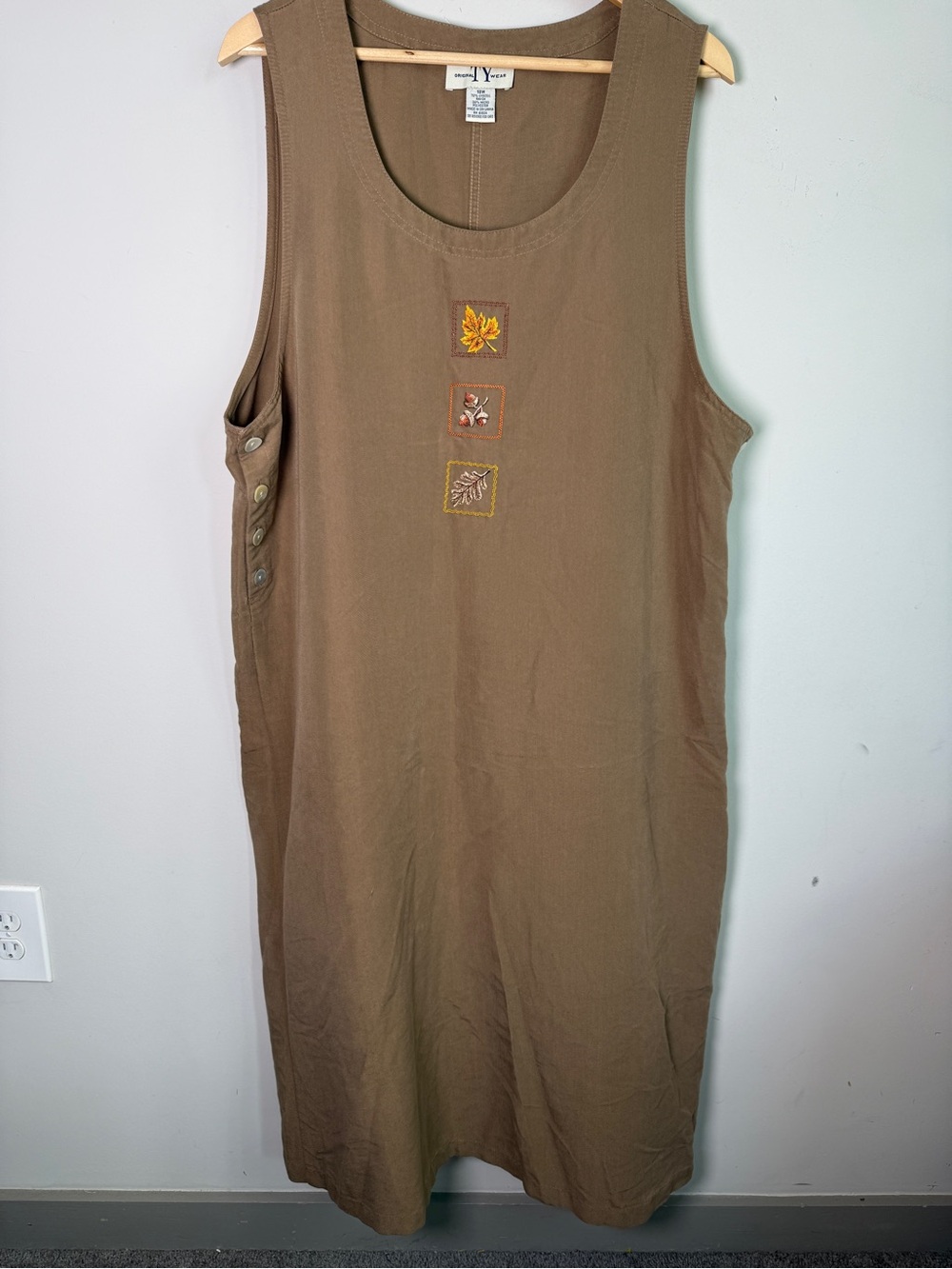 TY Original Wear Embroidered Fall Leaf Jumper Dress Brown Sz 18W 90s Vintage